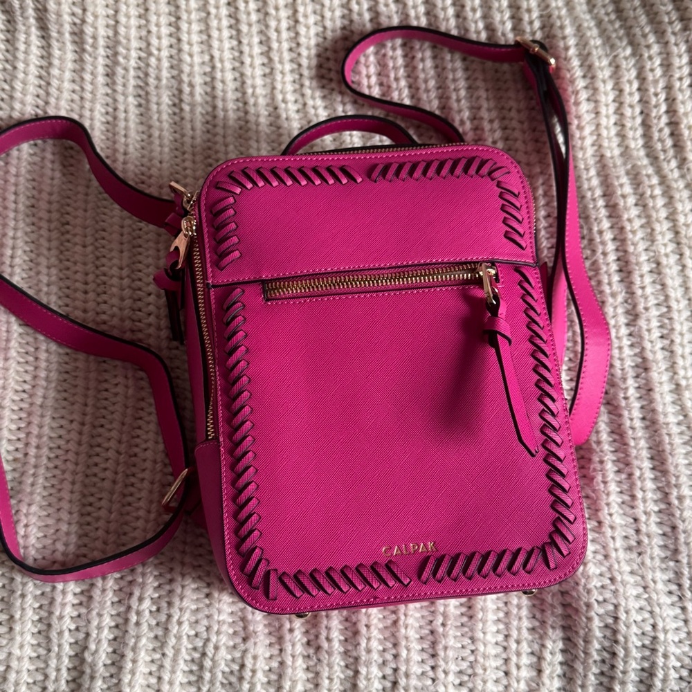 CALPAK Hot Pink Crossbody / Mini Backpack Saffiano Faux Leather